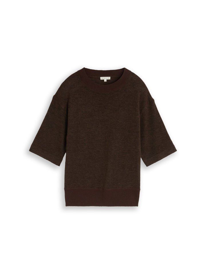 knit cosy shortsleeve sweater, java dark brown melange 28343 Bild 1