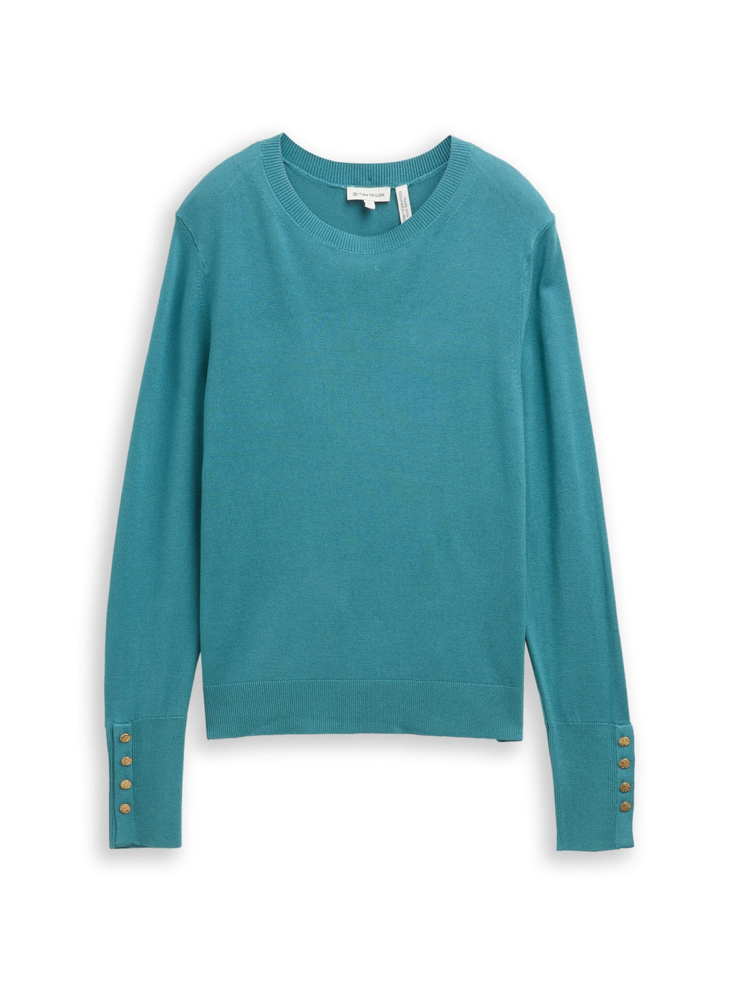 knit crew-neck with button det, tropical teal 31666 Bild 1