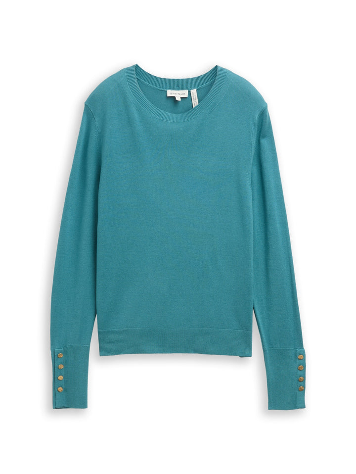 knit crew-neck with button det, tropical teal 31666 Bild 1