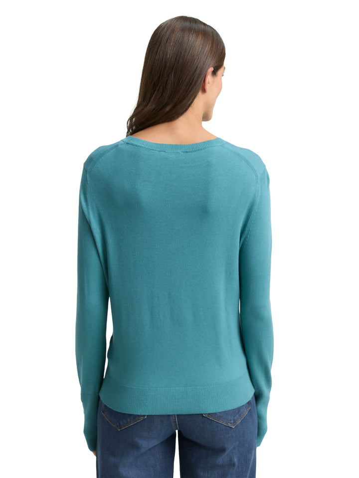 knit crew-neck with button det, tropical teal 31666 Bild 4