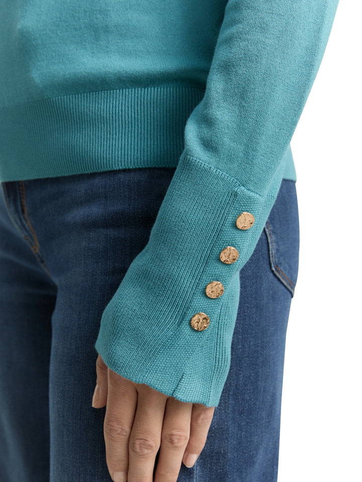knit crew-neck with button det, tropical teal 31666 Bild 6