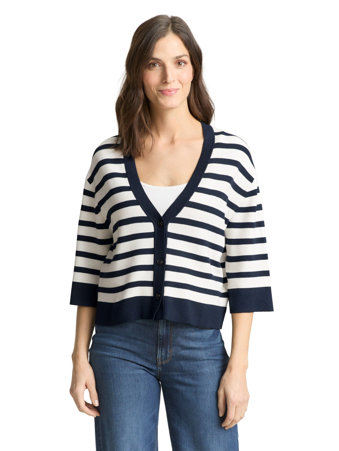 knit milano cardigan, white sky blue knit stripe 39914 Bild 5