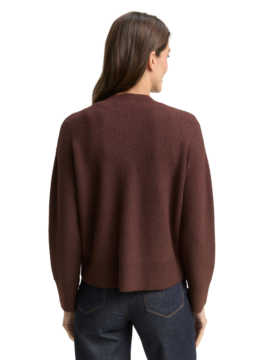 knit rib cardigan, dark pecan brown melange 39062 Bild 4