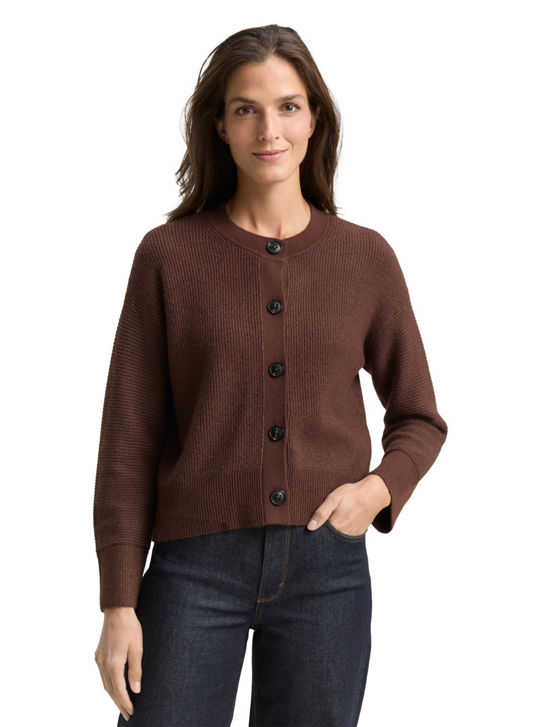 knit rib cardigan, dark pecan brown melange 39062 Bild 5