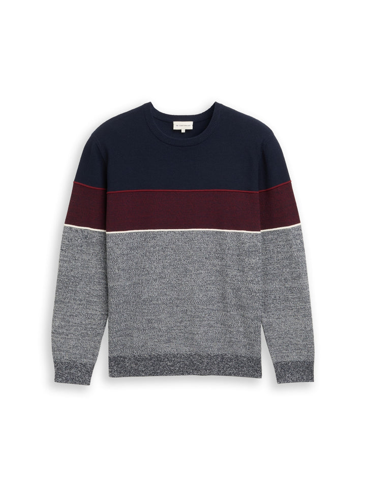 knit stripe crew neck pullover, navy red white stripe 39273 Bild 1