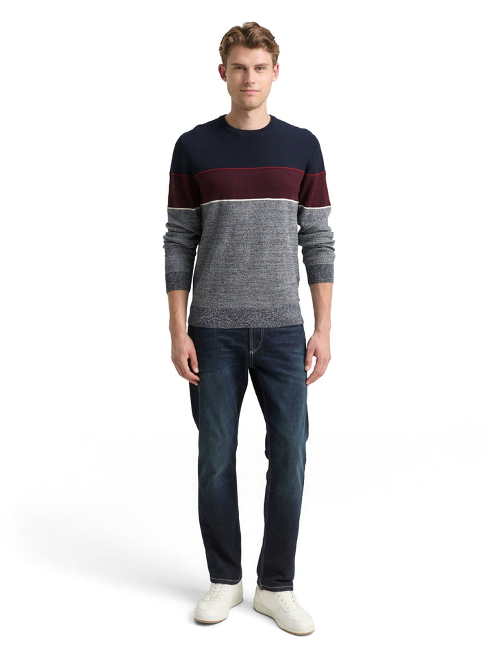 knit stripe crew neck pullover, navy red white stripe 39273 Bild 3