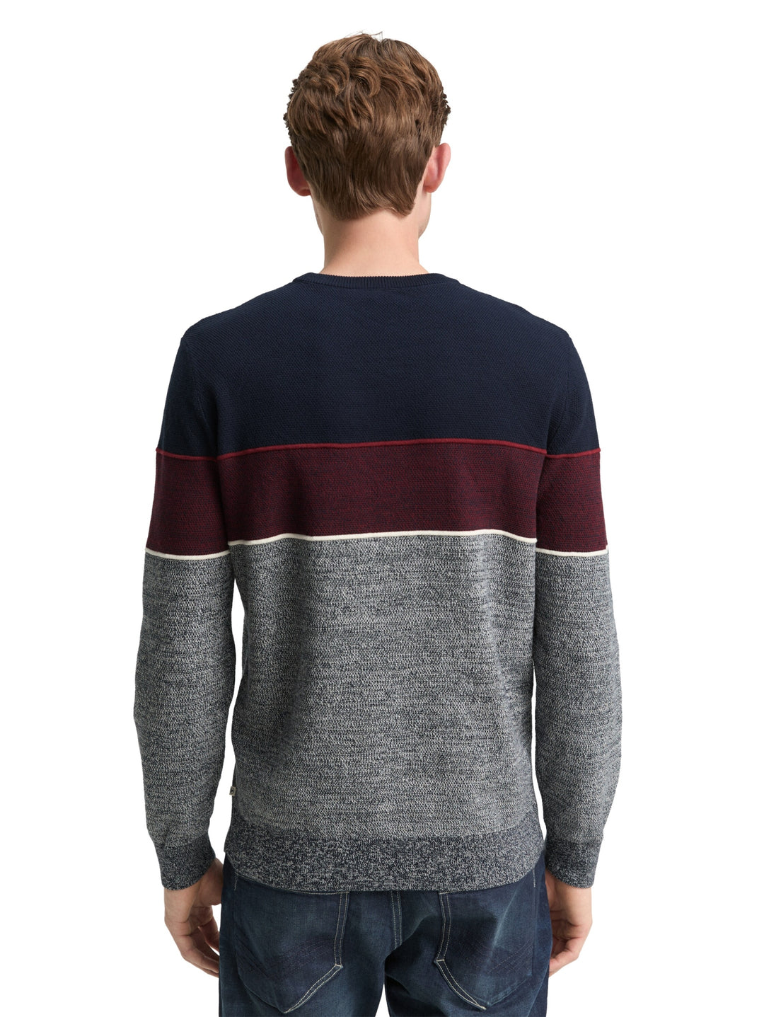knit stripe crew neck pullover, navy red white stripe 39273 Bild 4