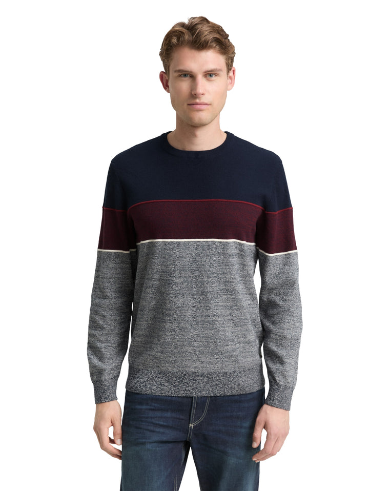 knit stripe crew neck pullover, navy red white stripe 39273 Bild 5