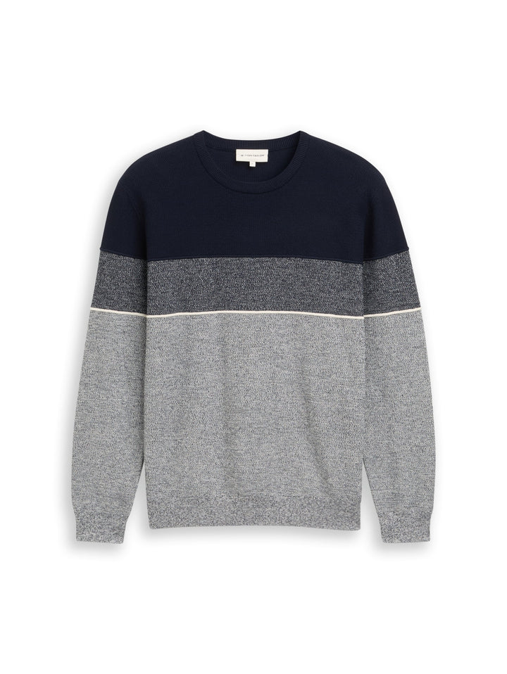knit stripe crew neck pullover, navy offwhite white stripe 39275 Bild 1