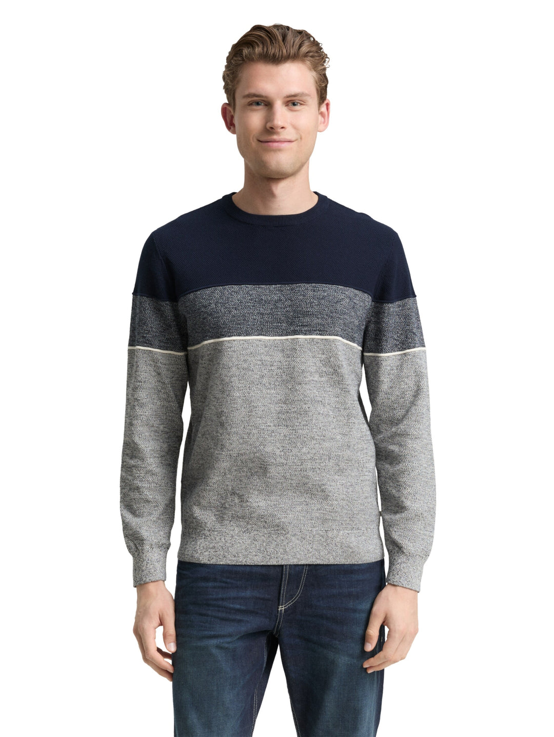 knit stripe crew neck pullover, navy offwhite white stripe 39275 Bild 6