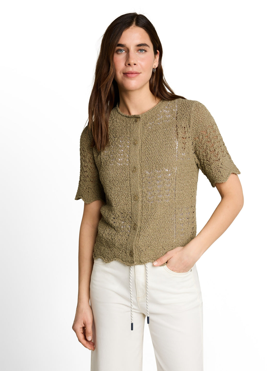 Knit structure mix cardigan, Silver Olive 11863 Bild 5