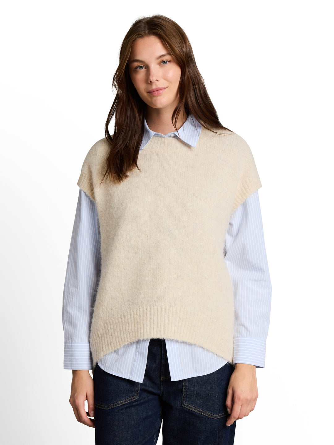 knit vest with rounded hem, whisper offwhite melange 41090 Bild 5