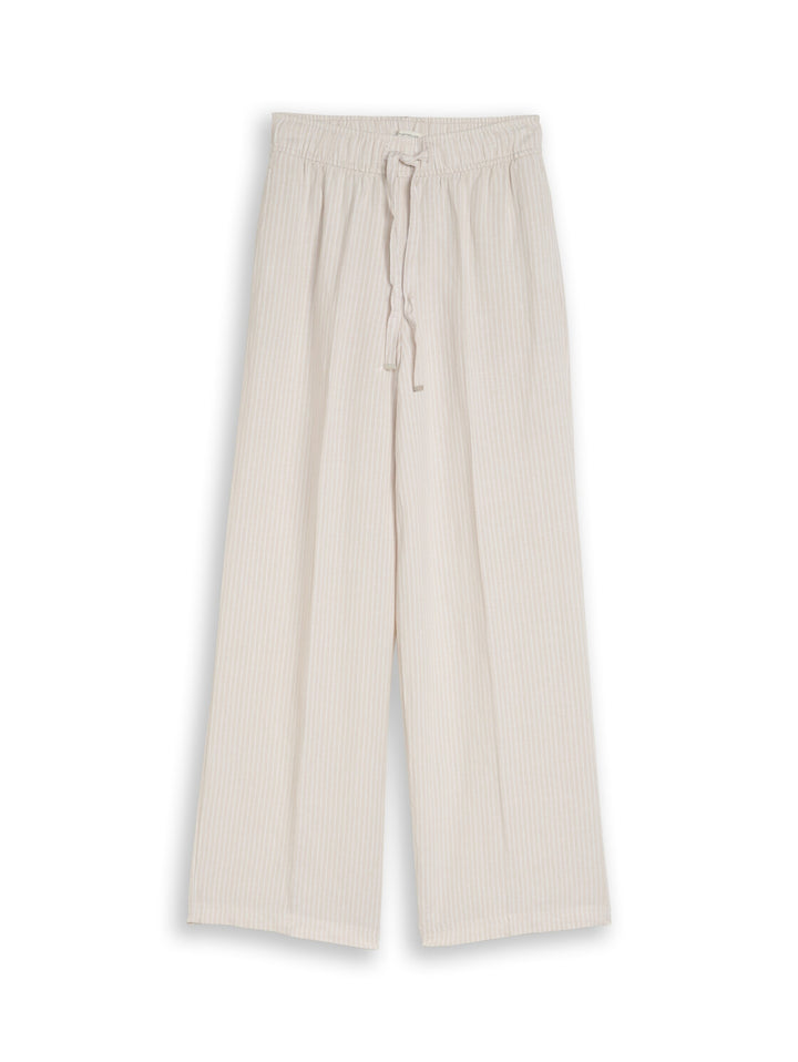 linen loose fit wide leg pants, taupe white irregular stripe 40073 Bild 1