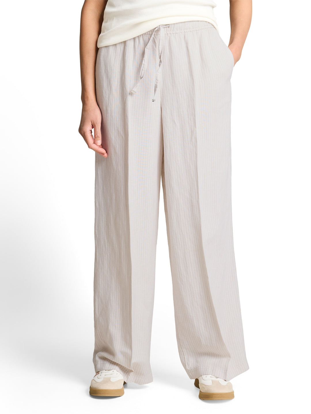 linen loose fit wide leg pants, taupe white irregular stripe 40073 Bild 2