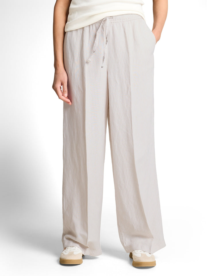 linen loose fit wide leg pants, taupe white irregular stripe 40073 Bild 2