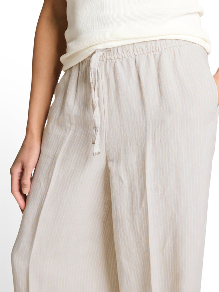 linen loose fit wide leg pants, taupe white irregular stripe 40073 Bild 7