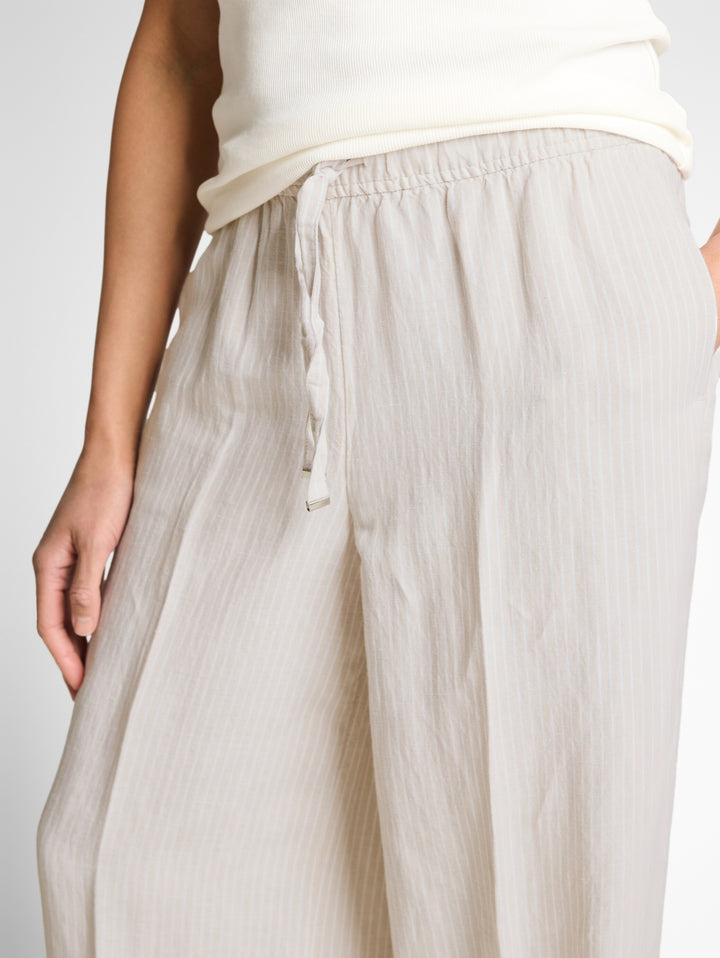 linen loose fit wide leg pants, taupe white irregular stripe 40073 Bild 7