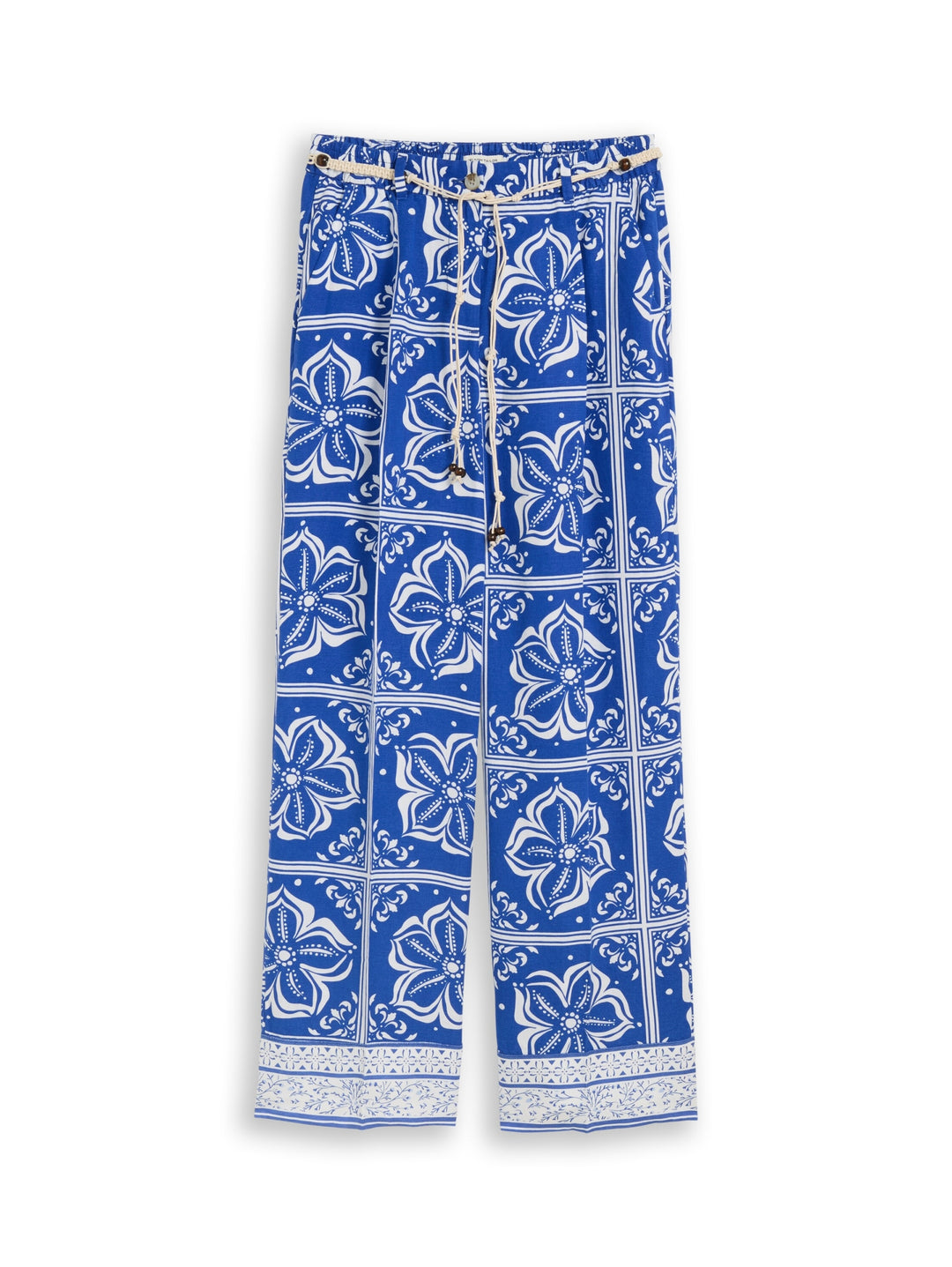 linen wide leg pants, blue flower tile design 40261 Bild 1