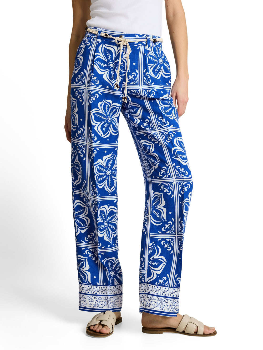 linen wide leg pants, blue flower tile design 40261 Bild 2