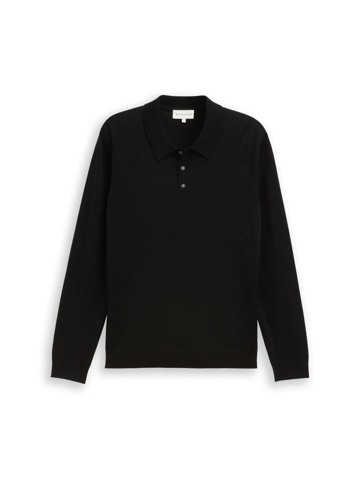 merino wool knit polo, Black 29999 Bild 1