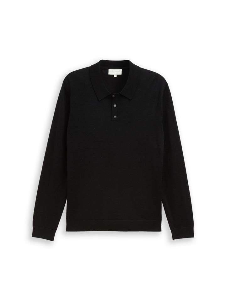 merino wool knit polo, Black 29999 Bild 1