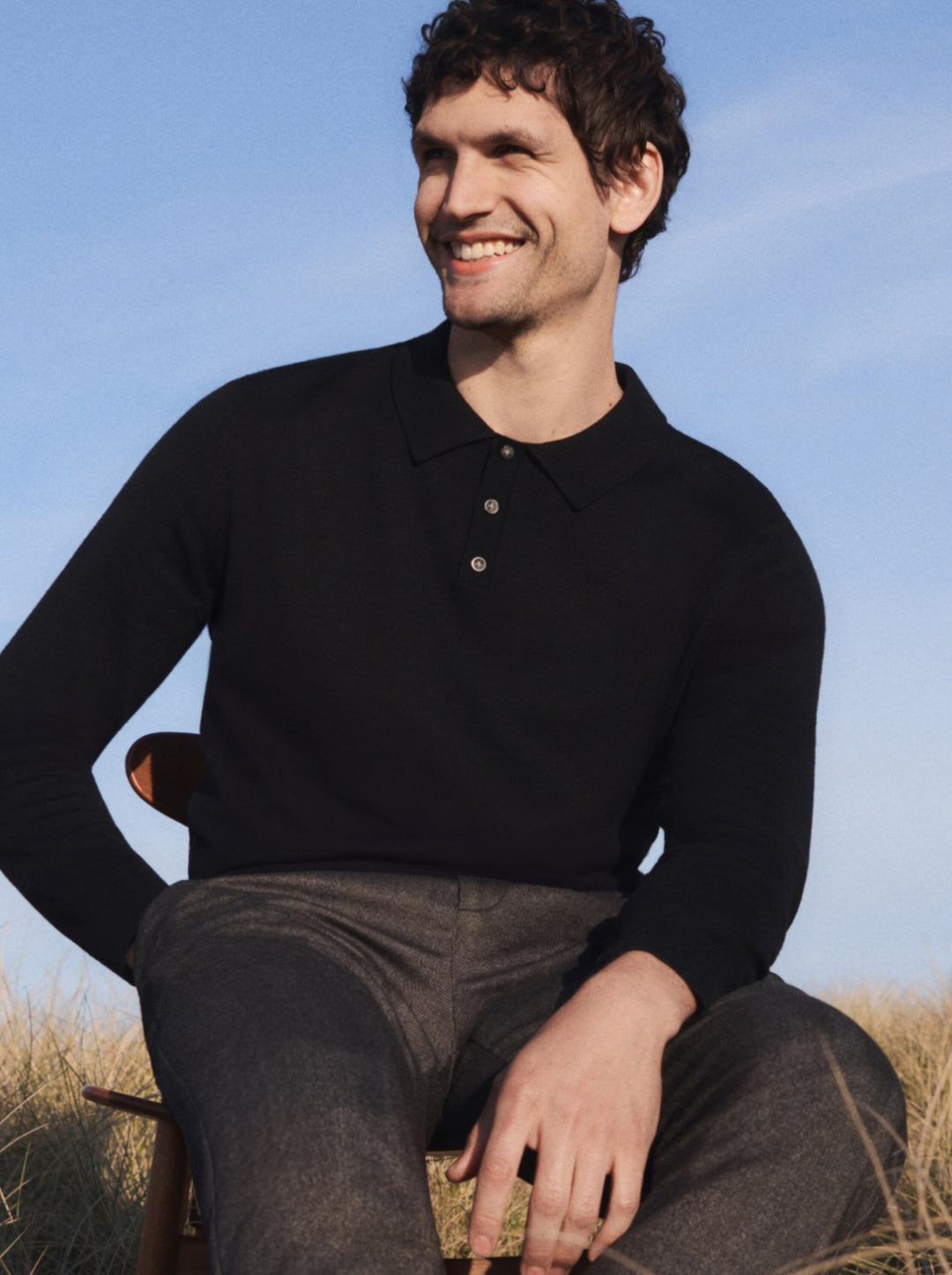 merino wool knit polo, Black 29999 Bild 4