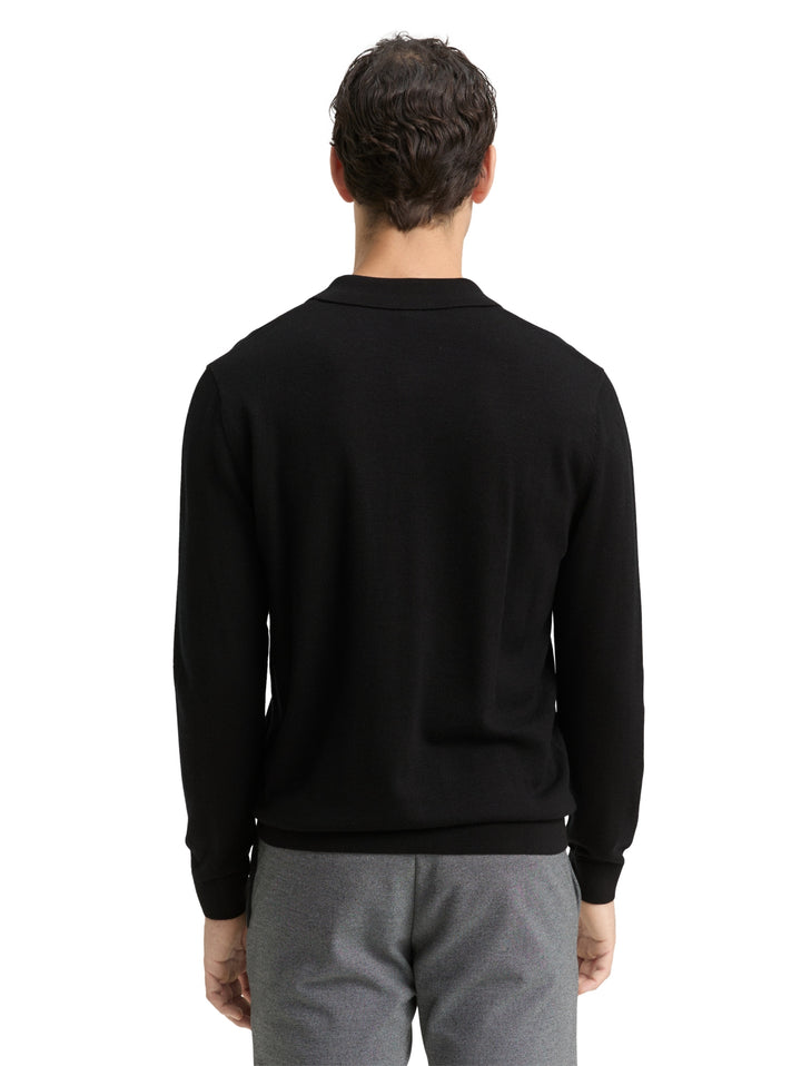 merino wool knit polo, Black 29999 Bild 5
