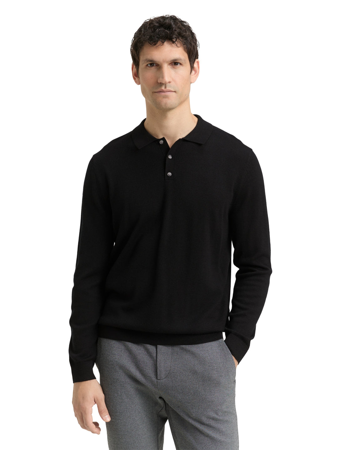 merino wool knit polo, Black 29999 Bild 6
