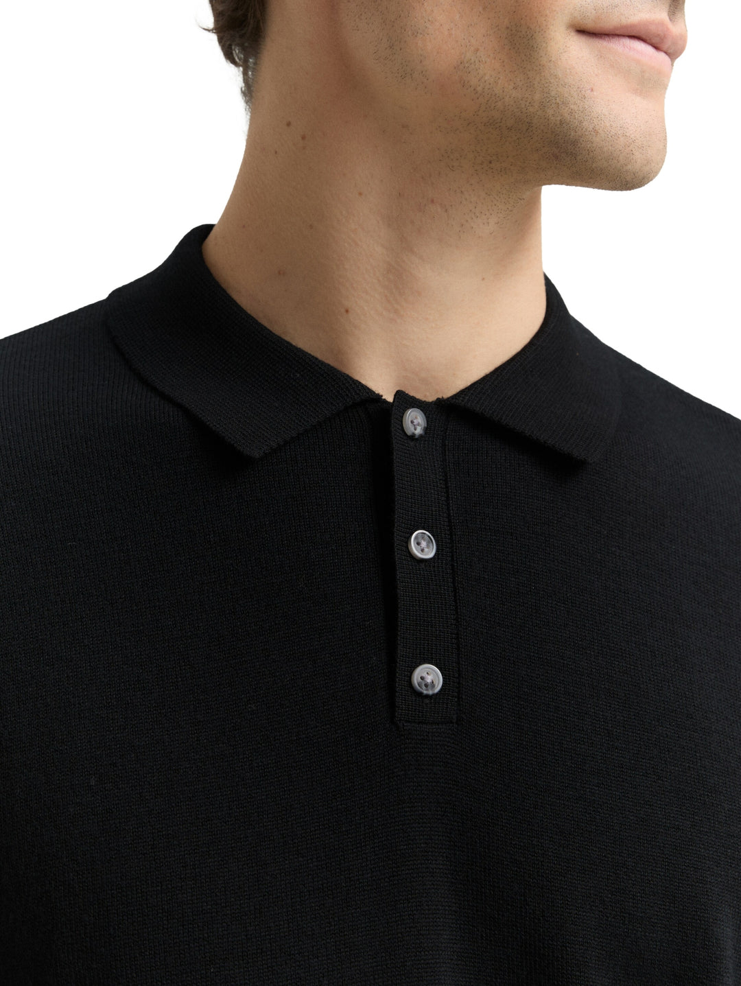 merino wool knit polo, Black 29999 Bild 7
