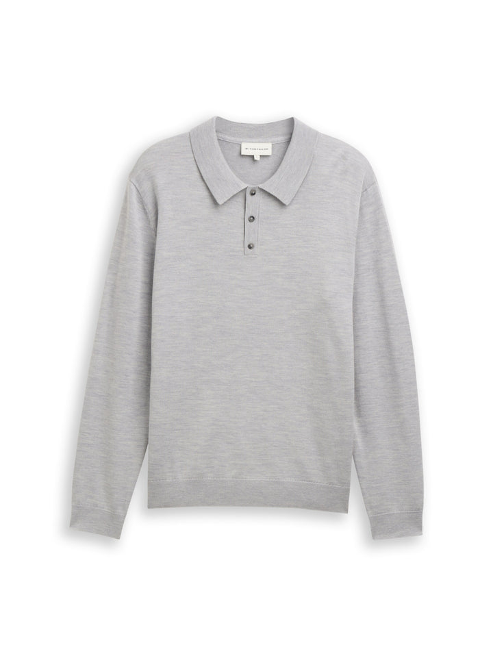 merino wool knit polo, ordinary grey melange 30193 Bild 1