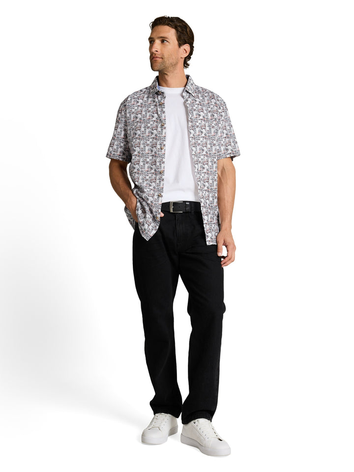 printed cotton linen shirt, white palm tree design 39621 Bild 3