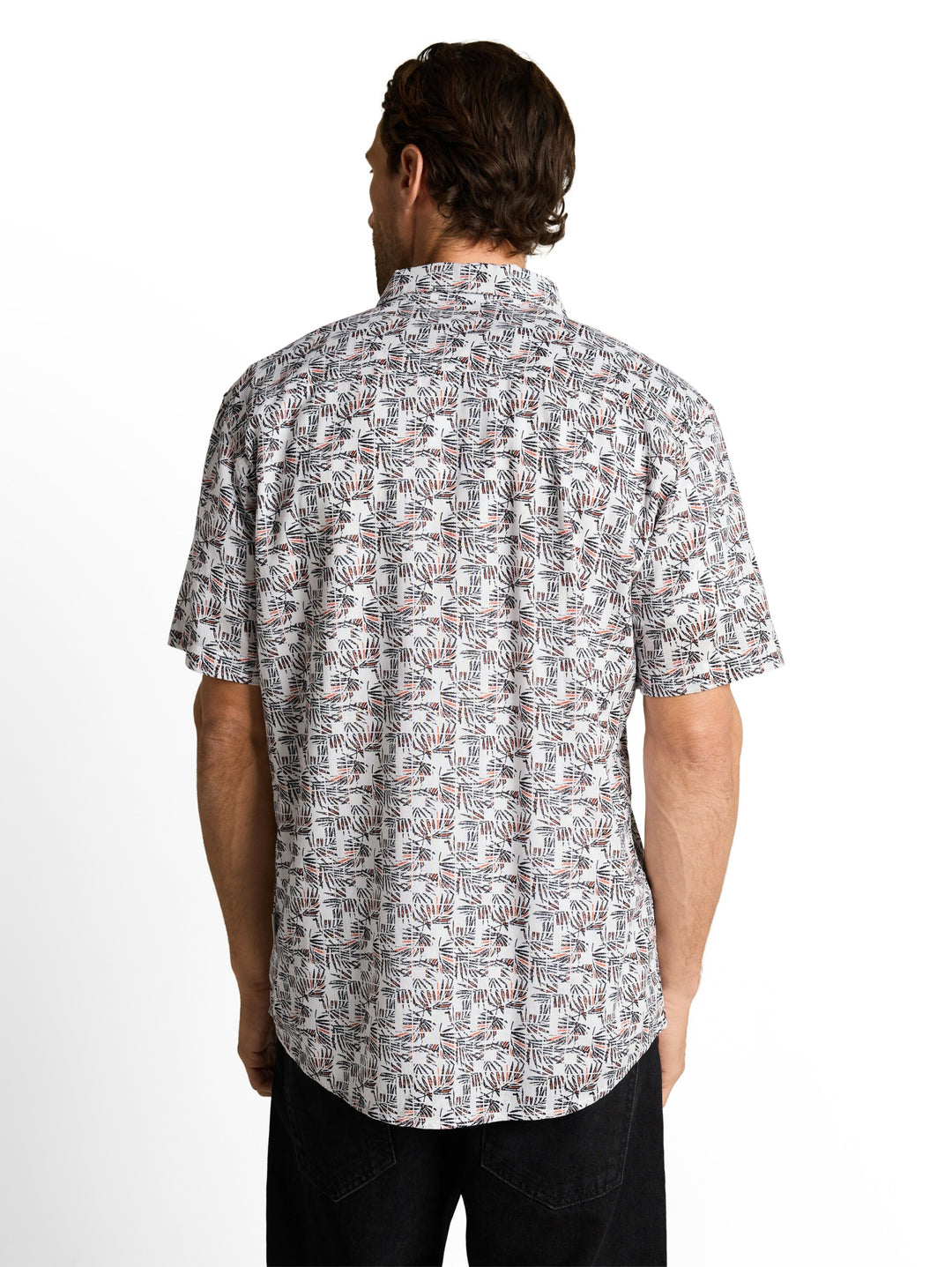 printed cotton linen shirt, white palm tree design 39621 Bild 4