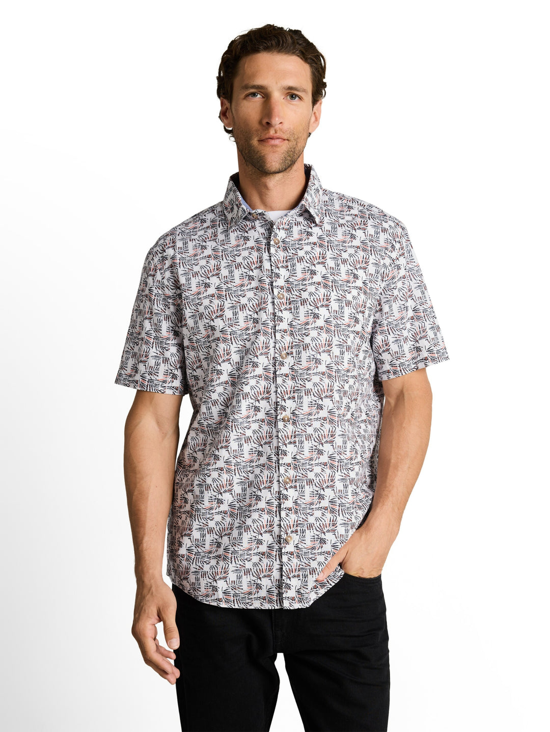 printed cotton linen shirt, white palm tree design 39621 Bild 6