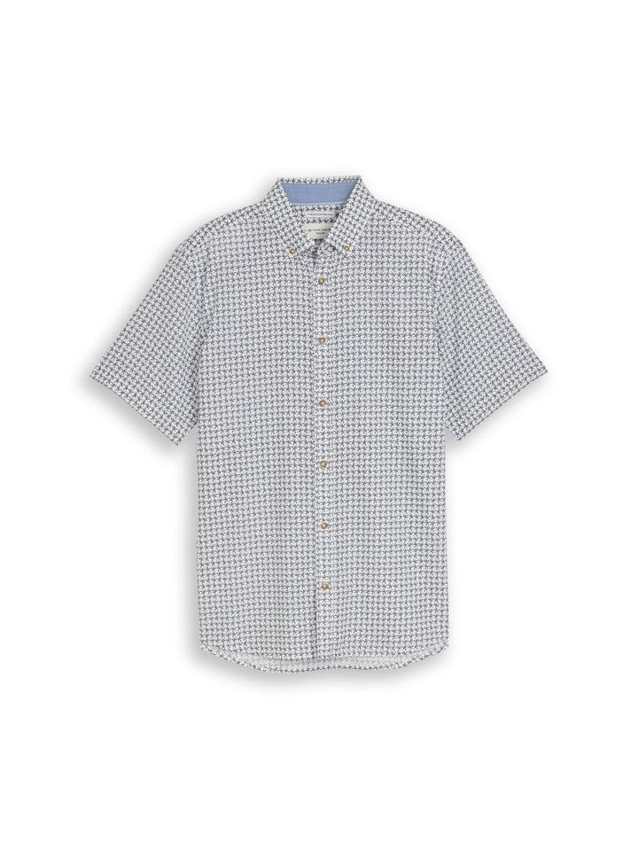 printed cotton linen shirt, white navy small leaf design 39645 Bild 1
