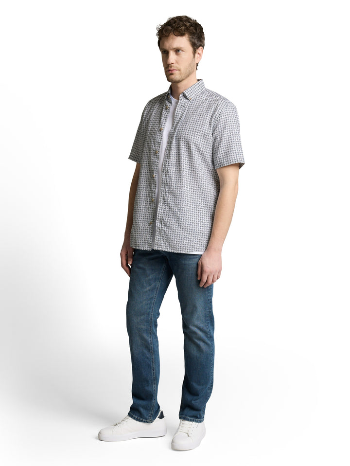 printed cotton linen shirt, white navy small leaf design 39645 Bild 3