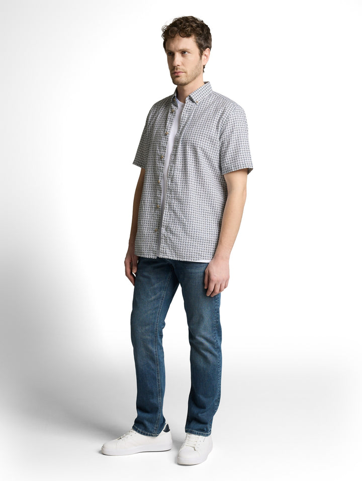 printed cotton linen shirt, white navy small leaf design 39645 Bild 3