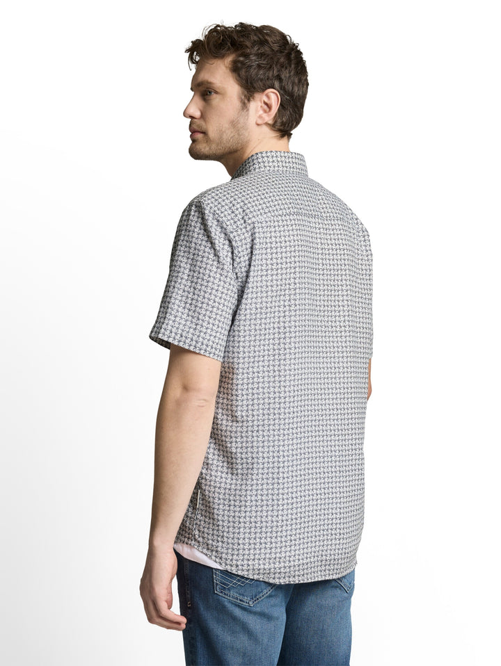 printed cotton linen shirt, white navy small leaf design 39645 Bild 4
