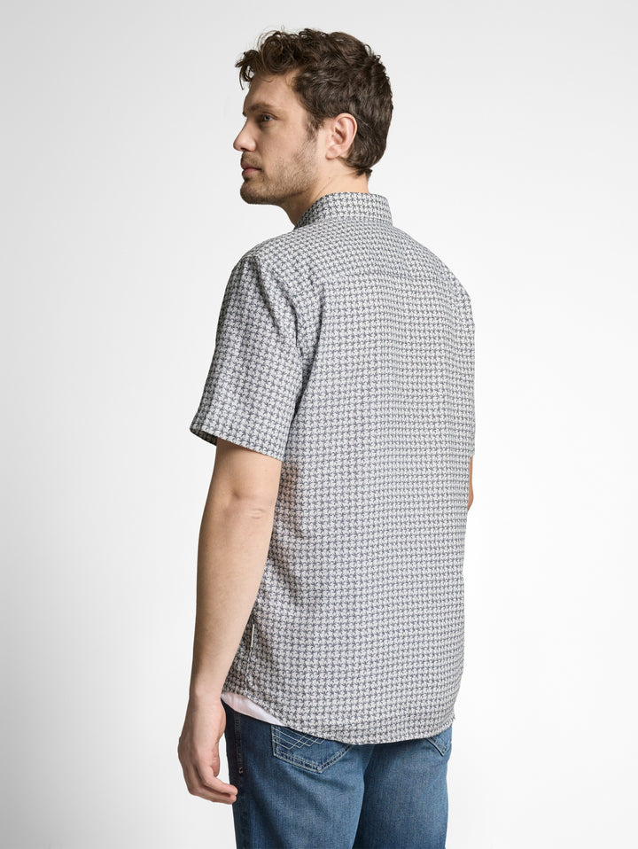 printed cotton linen shirt, white navy small leaf design 39645 Bild 4