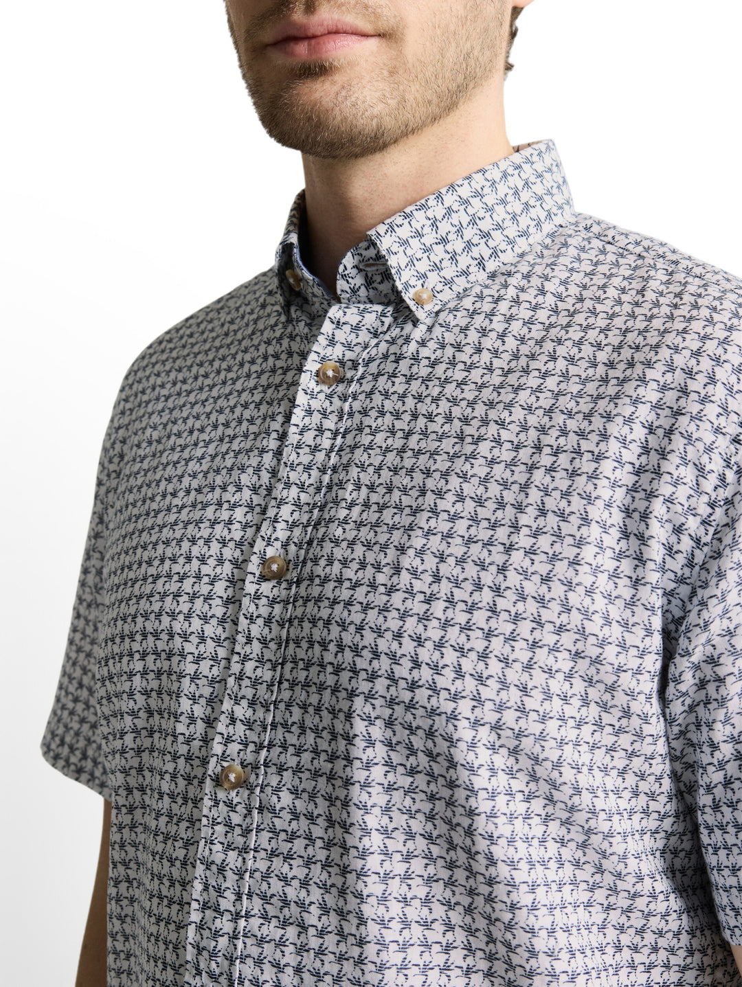 printed cotton linen shirt, white navy small leaf design 39645 Bild 6