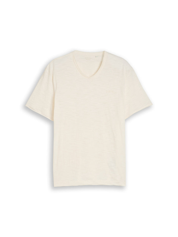 printed slub v-neck t-shirt, Gardenia White 10348 Bild 1