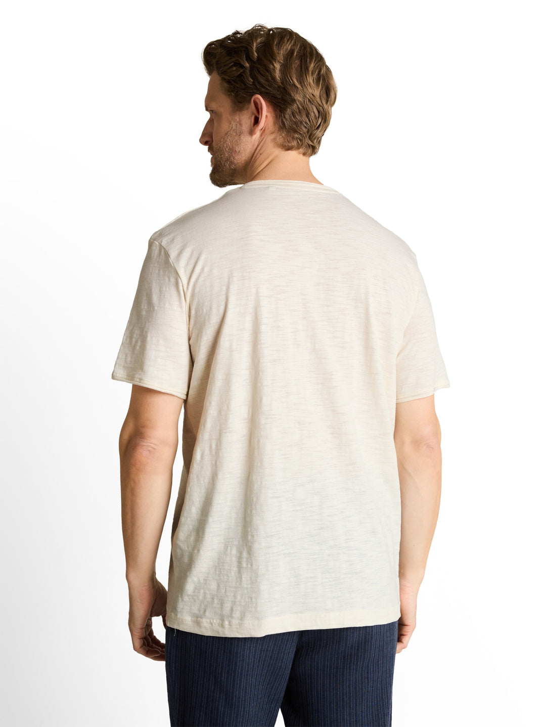 printed slub v-neck t-shirt, Gardenia White 10348 Bild 4