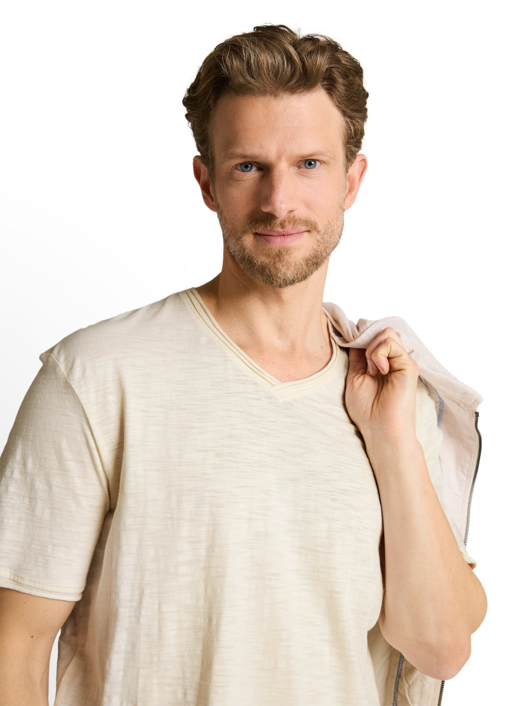 printed slub v-neck t-shirt, Gardenia White 10348 Bild 5