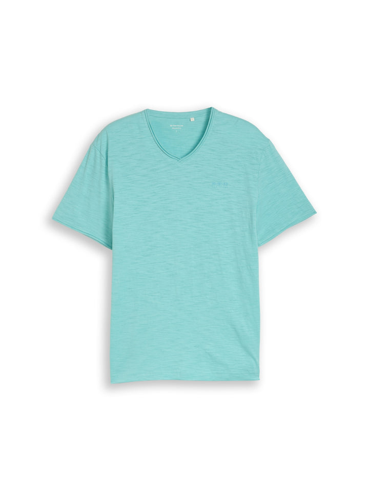 printed slub v-neck t-shirt, river teal 39442 Bild 1