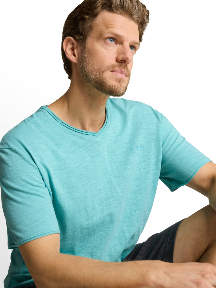 printed slub v-neck t-shirt, river teal 39442 Bild 5