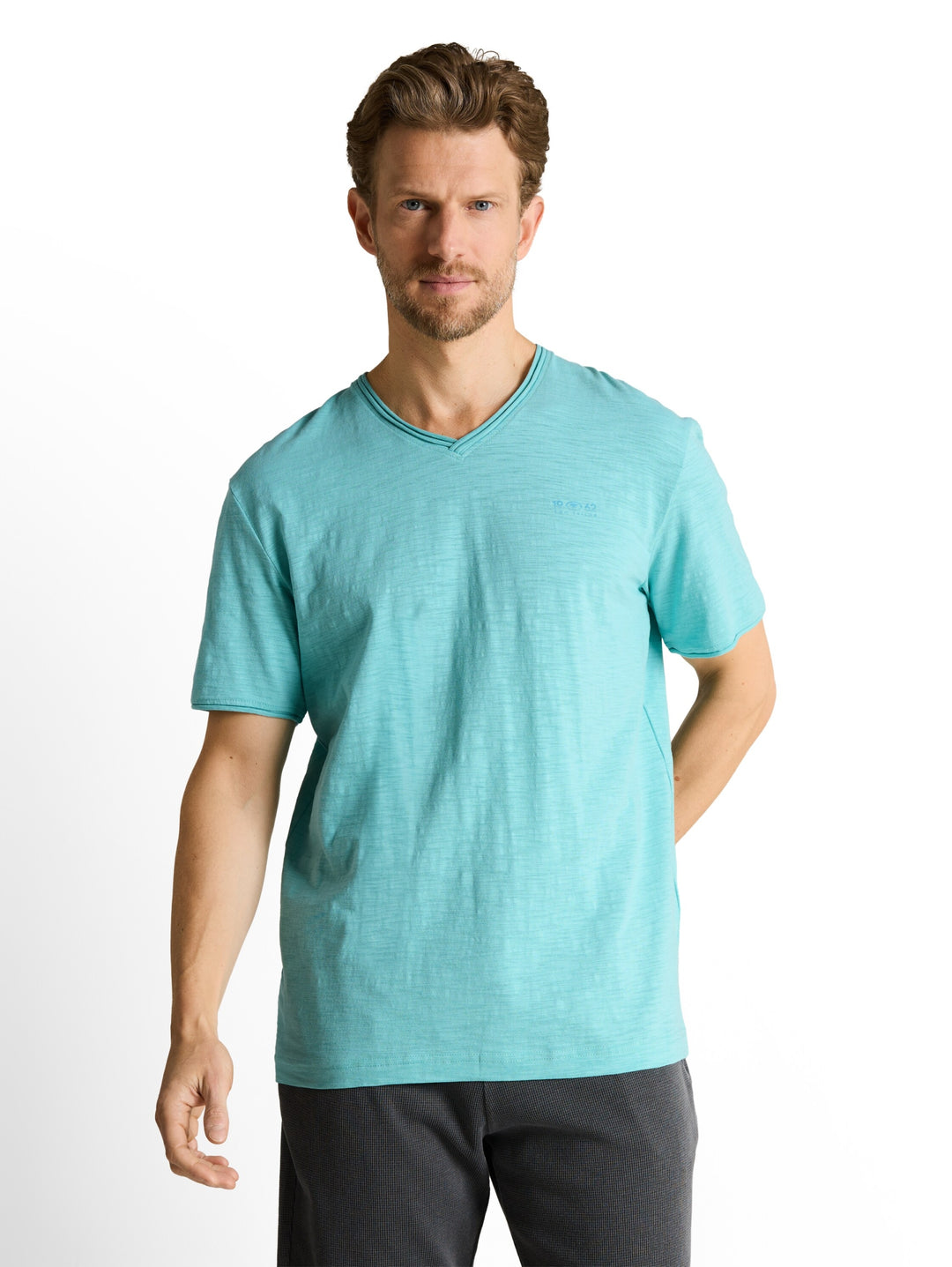 printed slub v-neck t-shirt, river teal 39442 Bild 6