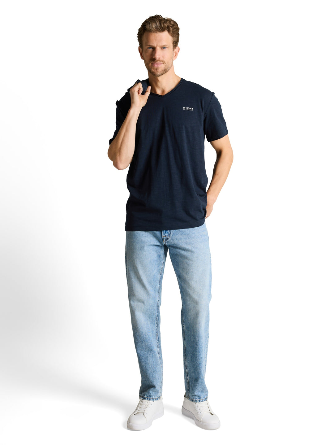 printed slub v-neck t-shirt, sky captain blue 10668 Bild 3