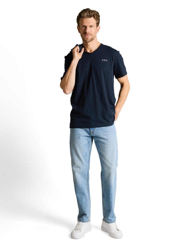 printed slub v-neck t-shirt, sky captain blue 10668 Bild 3