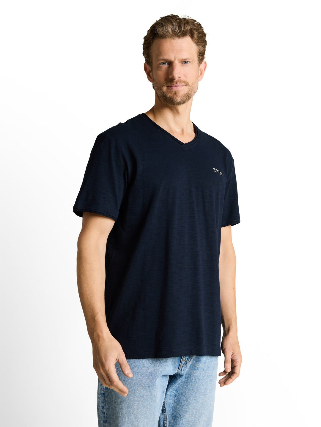 printed slub v-neck t-shirt, sky captain blue 10668 Bild 5