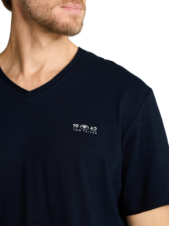 printed slub v-neck t-shirt, sky captain blue 10668 Bild 6