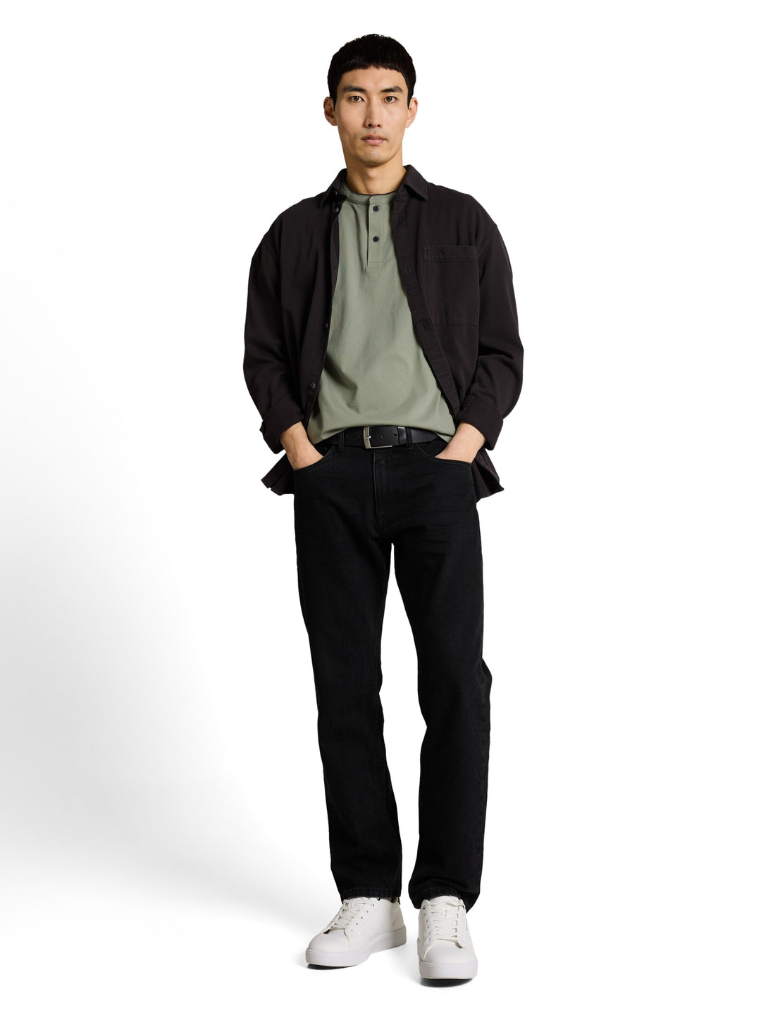 printed stand-up collar polo, Greyish Shadow Olive 10767 Bild 3